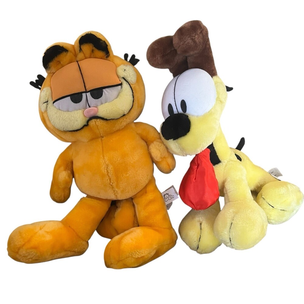 Garfield & Odie Plush Toys Play By Play 1998 PAWS 15in Pair Cartoon Cat Dog Set